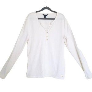Tommy Hilfiger white long sleeve light weigh shirt with gold buttons size medium